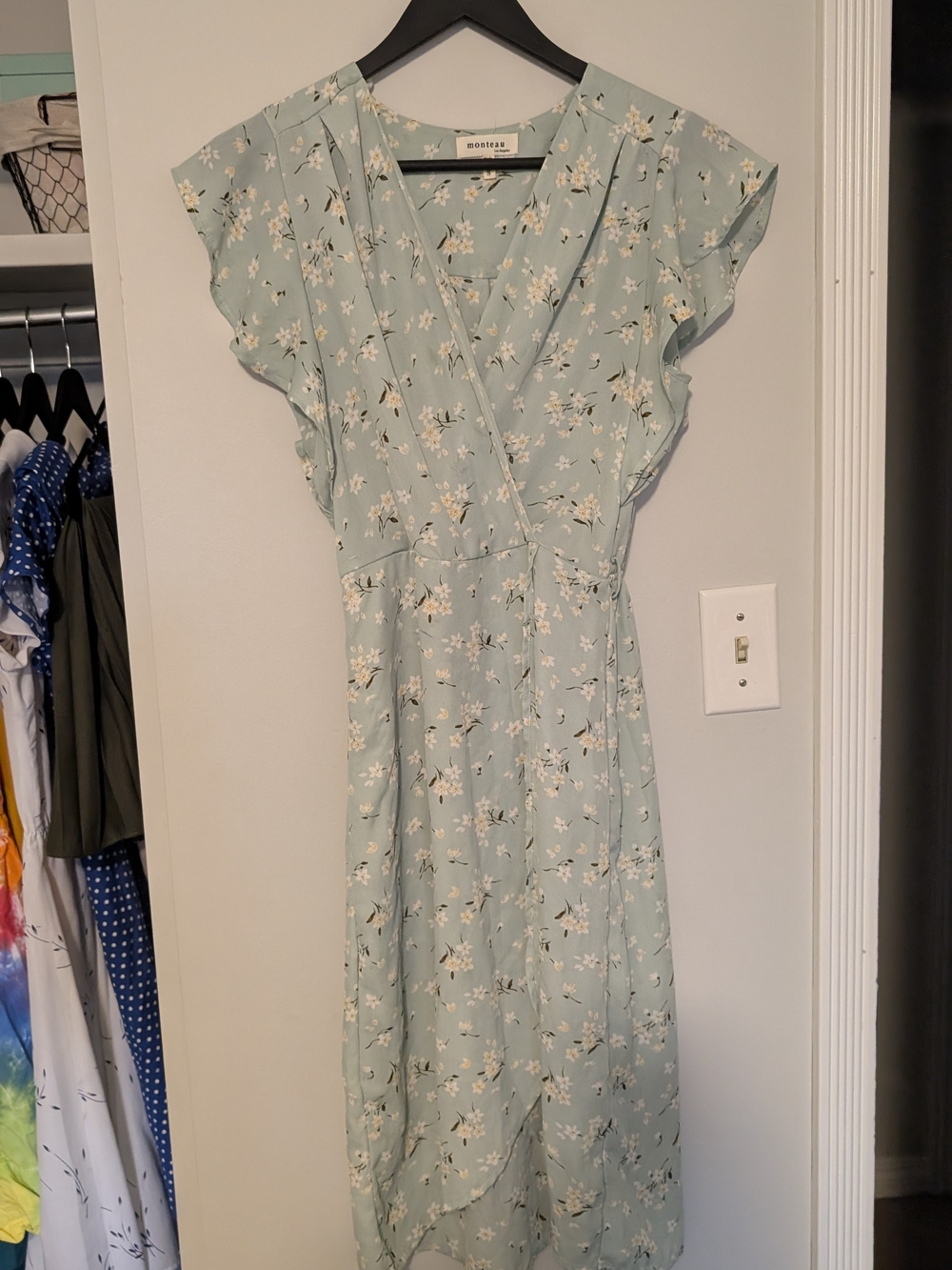 Vintage Monteau Mint Floral Wrap Midi Dress